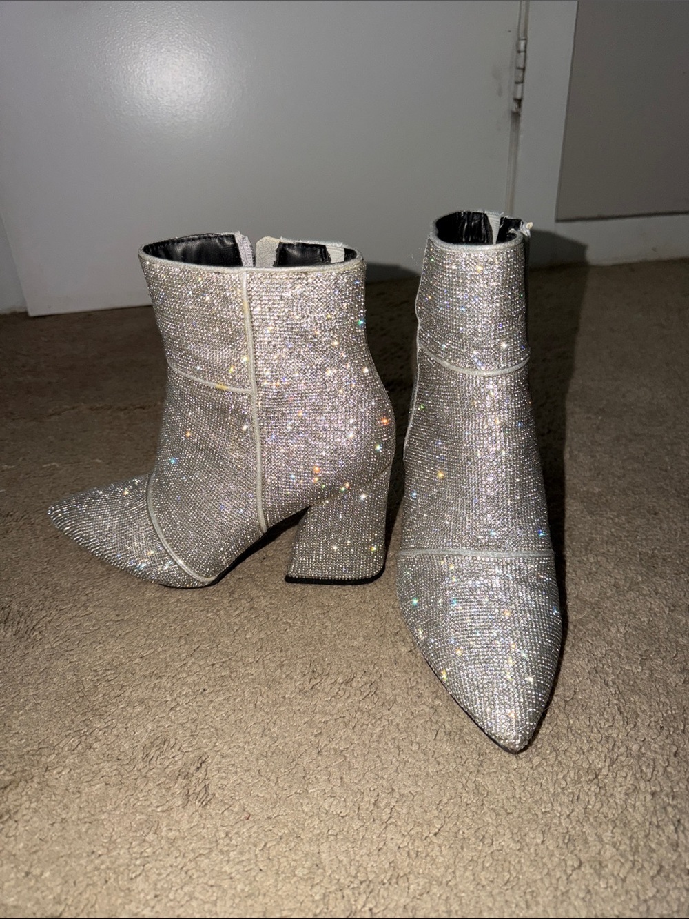 Women's Silver Rhinestone Ankle Boots